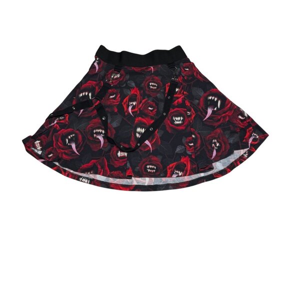 SOLD Killstar Red Rose Horror Monster Black Skater Skirt Large Stretch Goth Punk - Picture 7 of 8